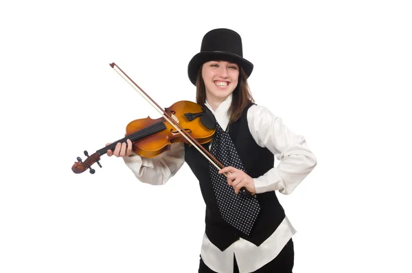 Žena housle hráč izolovaný na bílém — Stock fotografie