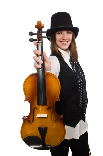 Mujer violinista aislada en blanco —  Fotos de Stock