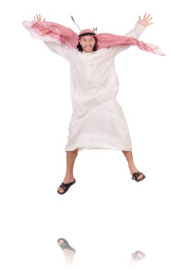 Arap işadamı üzerinde beyaz izole atlama