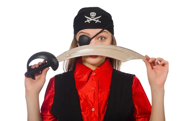 Pretty pirate girl holding sword — Stock Photo, Image