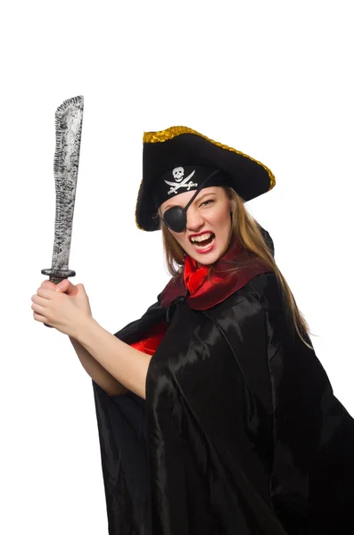 Menina pirata bonita segurando espada — Fotografia de Stock