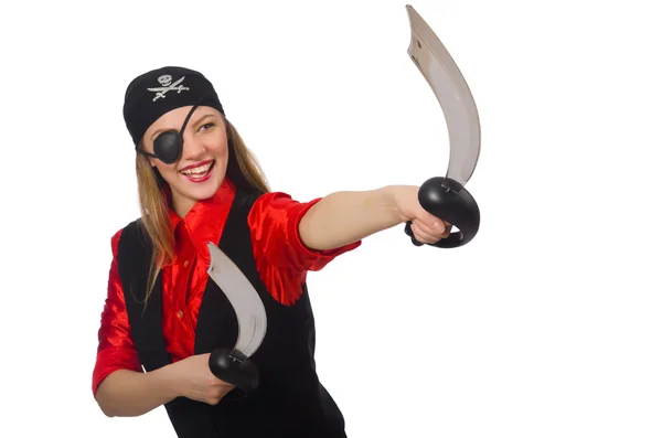 Mooie pirate meisje bedrijf zwaard — Stockfoto