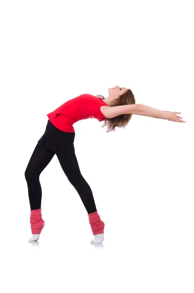 Mulher fazendo exercícios em branco — Fotografia de Stock