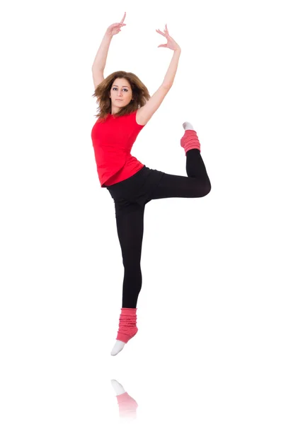 Mulher fazendo exercícios em branco — Fotografia de Stock