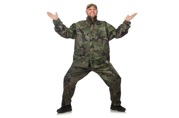 Jovem em uniforme de soldado isolado em branco — Fotografia de Stock