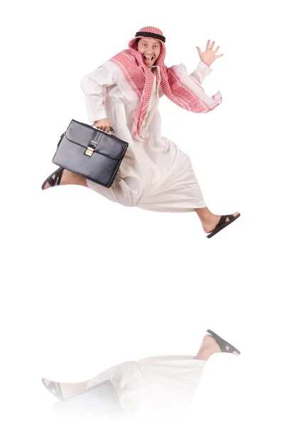 Jumping arab businessman isolated on the white — Stock Photo, Image