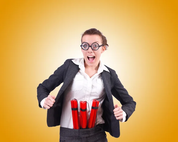 Businesswoman with dynamite — Stock Photo, Image