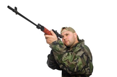 Beyaz izole solider holding silah