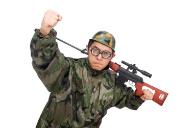 Beyaz izole silahlı askeri adam