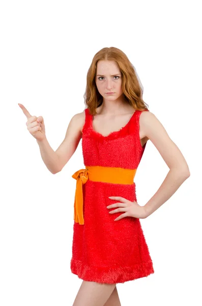 Hezká mladá dívka v červených šatech izolované na bílém — Stock fotografie