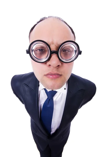 Lustiger Mann mit Brille auf weißem Hintergrund — Stockfoto