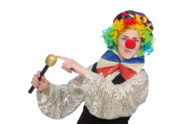 Kvinnlig clown med maracas isolerad på vit — Stockfoto