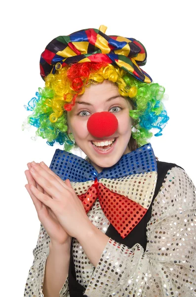 Clown femminile isolato su bianco — Foto Stock