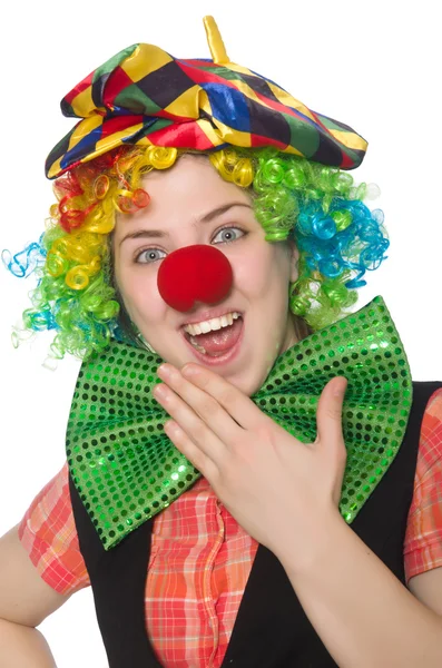 Clown femminile isolato su bianco — Foto Stock