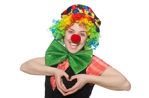 Clown femminile isolato su bianco — Foto Stock