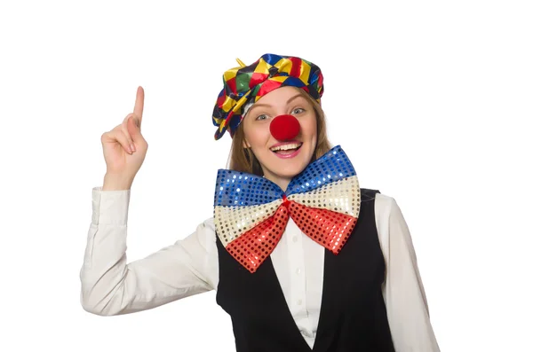 Pretty female clown isolated on white — Stock Photo, Image