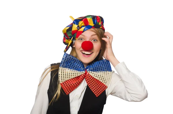 Bonita mujer payaso aislado en blanco — Foto de Stock