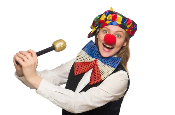 Hübsche Clownin mit Maracas — Stockfoto