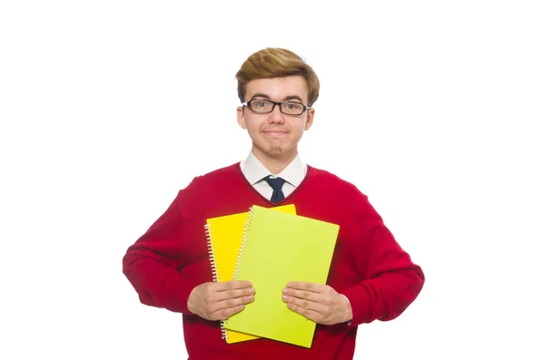 Студент в форме с блокнотами — стоковое фото