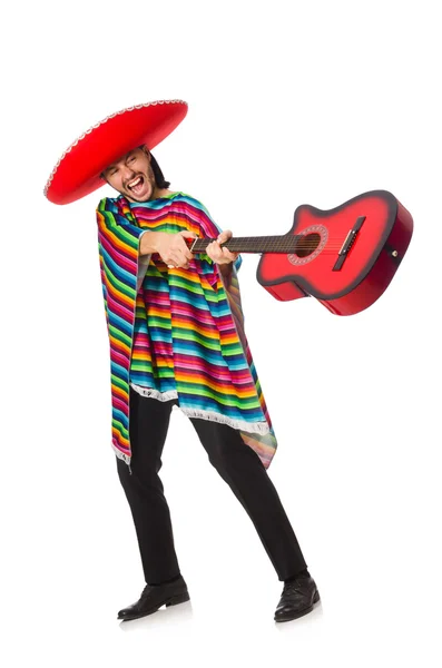 Mexicano em poncho segurando guitarra — Fotografia de Stock