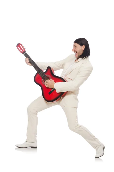 Homem com guitarra isolada em branco — Fotografia de Stock