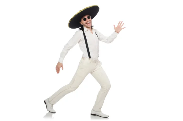 Messicano uomo indossare sombrero isolato su bianco — Foto Stock