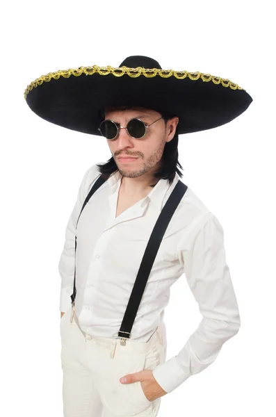 Mexican man wearing sombrero isolated on white — Stock Photo, Image