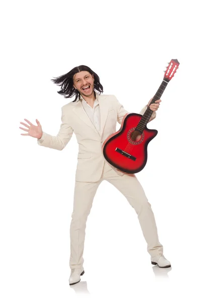 Mannen med gitarr isolerad på vit — Stockfoto