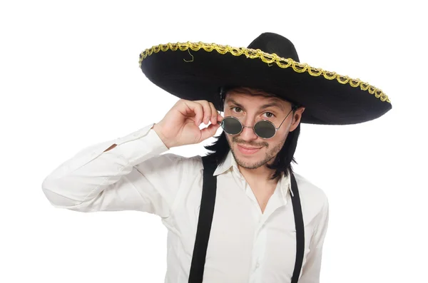 Messicano uomo indossare sombrero isolato su bianco — Foto Stock