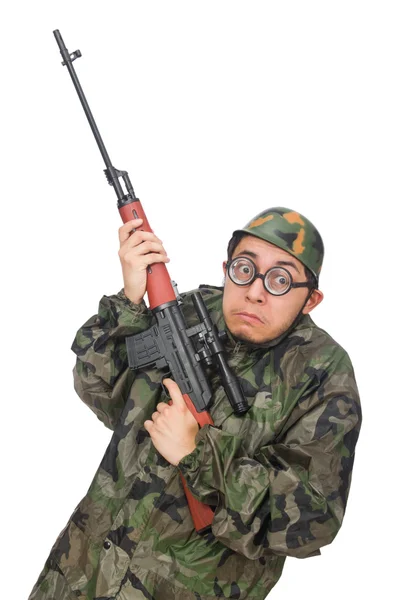 Militar con un arma aislada en blanco —  Fotos de Stock