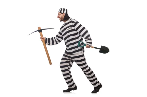 Prison inmate with axe and spade — Stock Photo, Image