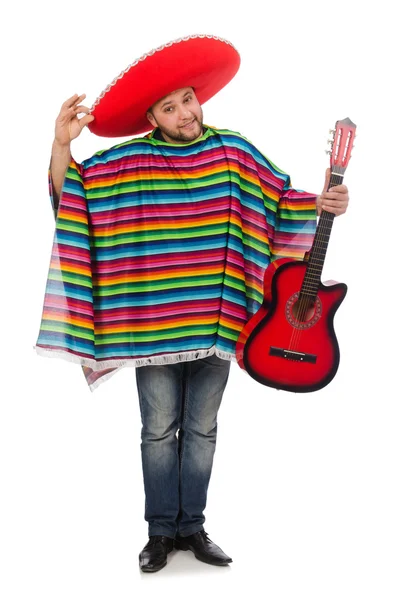Funny mexican with guitar isolated on white — Stock Photo, Image