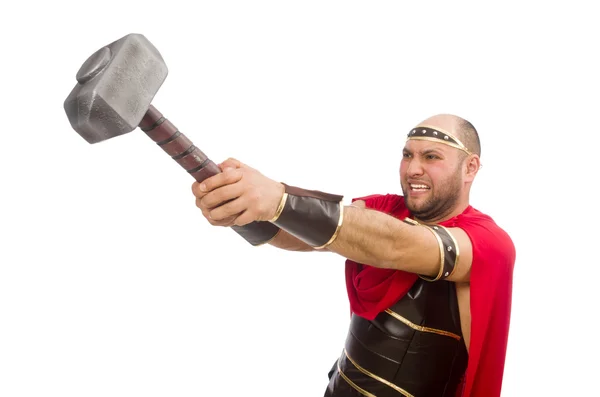 Gladiator med hammare isolerad på vit — Stockfoto