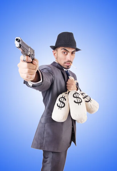 Empresario criminal con sacos de dinero — Foto de Stock