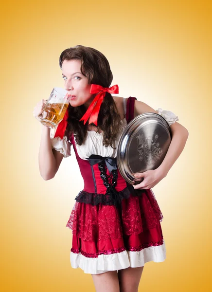 Bavarian girl with tray — Stock Photo, Image