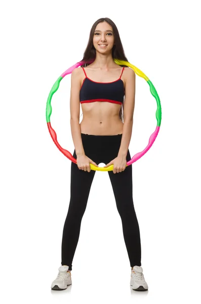 Ein Mädchen im Sportanzug mit Hula-Hoop-Reifen — Stockfoto