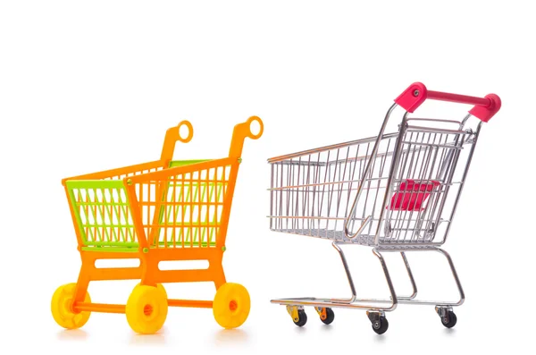 Einkaufswagen Supermarkt isoliert auf der weißen — Stockfoto