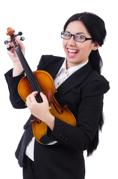 Mujer con violín aislado en el blanco — Foto de Stock