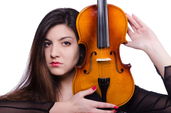 Performerin spielt Geige auf Weiß — Stockfoto