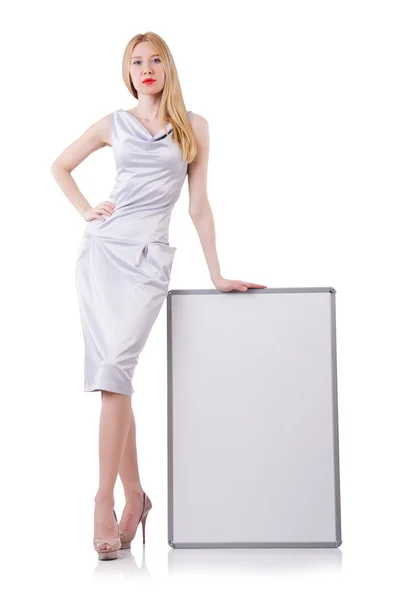 Piękna blondynka w eleganckiej sukience odizolowana na białym — Zdjęcie stockowe