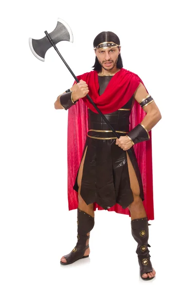 Gladiator holding axe isolated on white — Stock Photo, Image