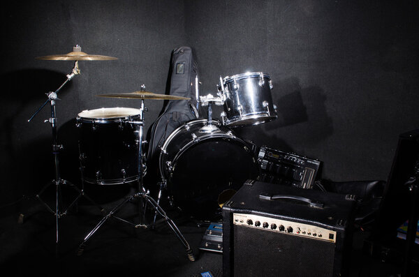 Set of musical instruments in club