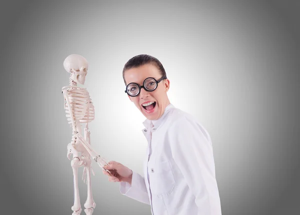 Doutor com esqueleto contra gradiente — Fotografia de Stock