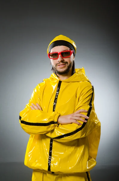 Funny man wearing yellow suit — Stock Photo, Image