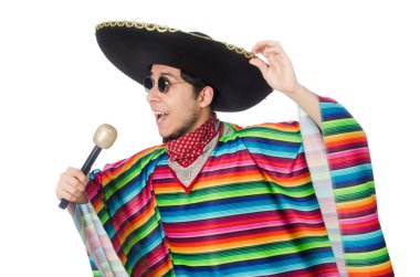 Komik Meksika giyen panço beyaz izole