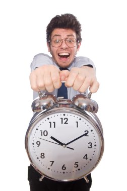 beyaz izole saati ile genç işadamı