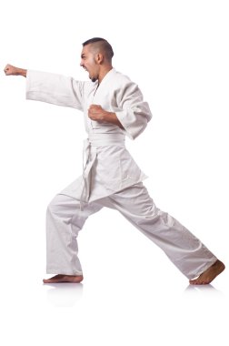karate avcı üzerinde beyaz izole