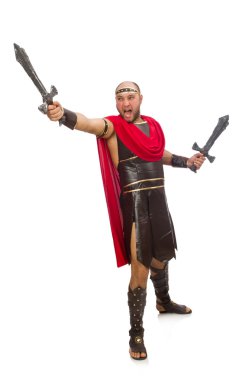 Gladyatör ile üzerine beyaz izole kılıç