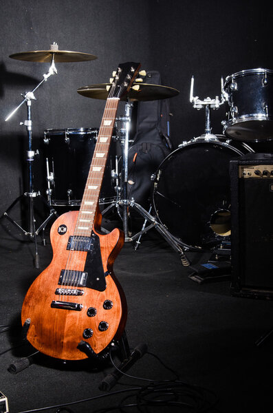 Set of musical instruments in club