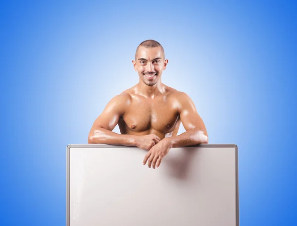 Medio hombre desnudo con tablero en blanco —  Fotos de Stock